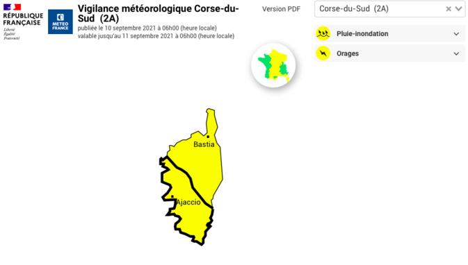 Météo : la Corse placée en vigilance jaune "orages" et "pluie-inondation" 